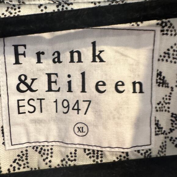 Frank & Eileen Finbar 100% Linen Geometric Button-Up Shirt White Black Sz XL - Picture 4 of 7